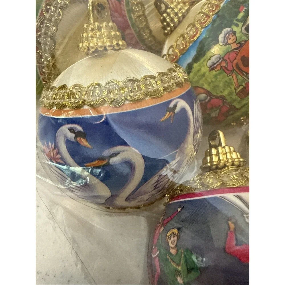 Twelve (12) Vintage Gold Satin Wrapped 12 Days Of Christmas Ornaments New In Box